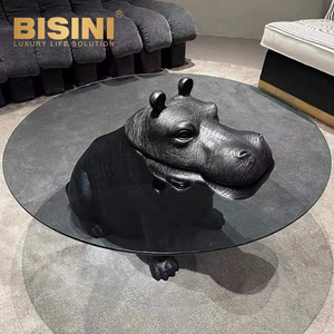 Small apartment personality creative animal hippo tea table glass round small tea table living room household light luxury