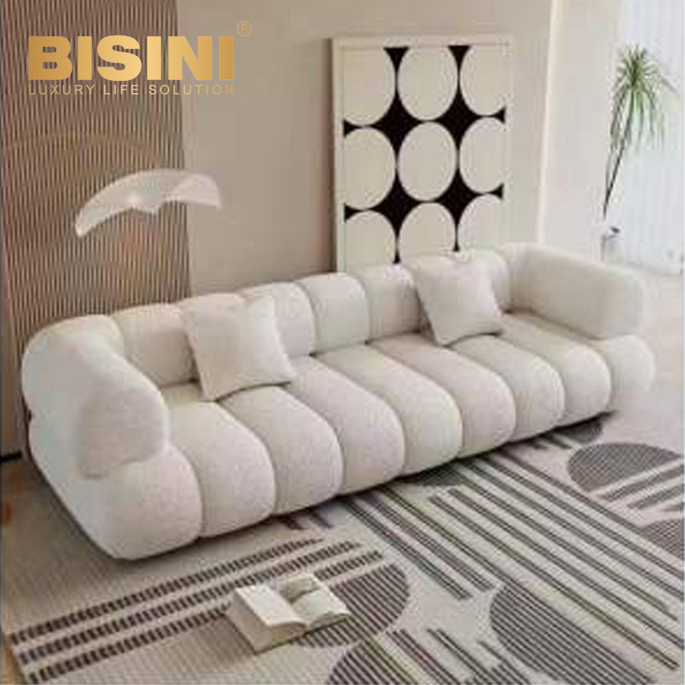 Italian light luxury sofa straight line lamb velvet sofa marshmallow minimalist Internet celebrity model bedroom apartment sofa