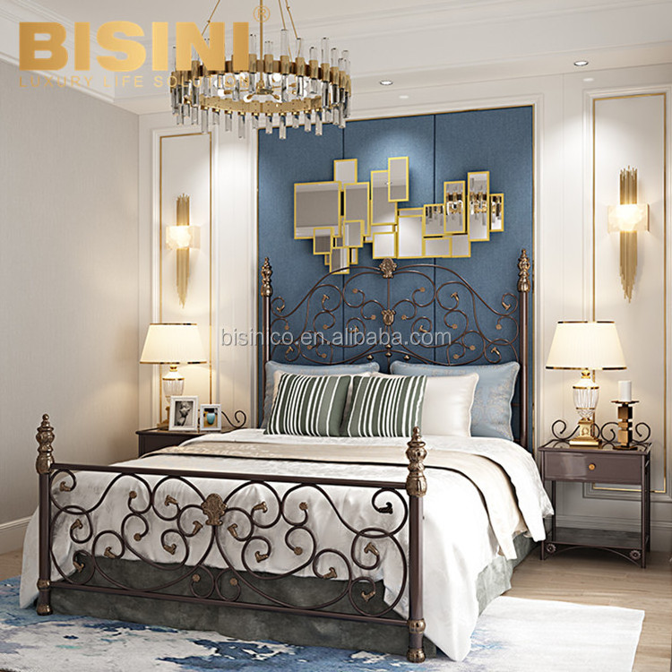 Simple European Light Luxury Style Archaistic Metal Bedroom Furniture Classic Copper Cast Iron King Size Double Bed