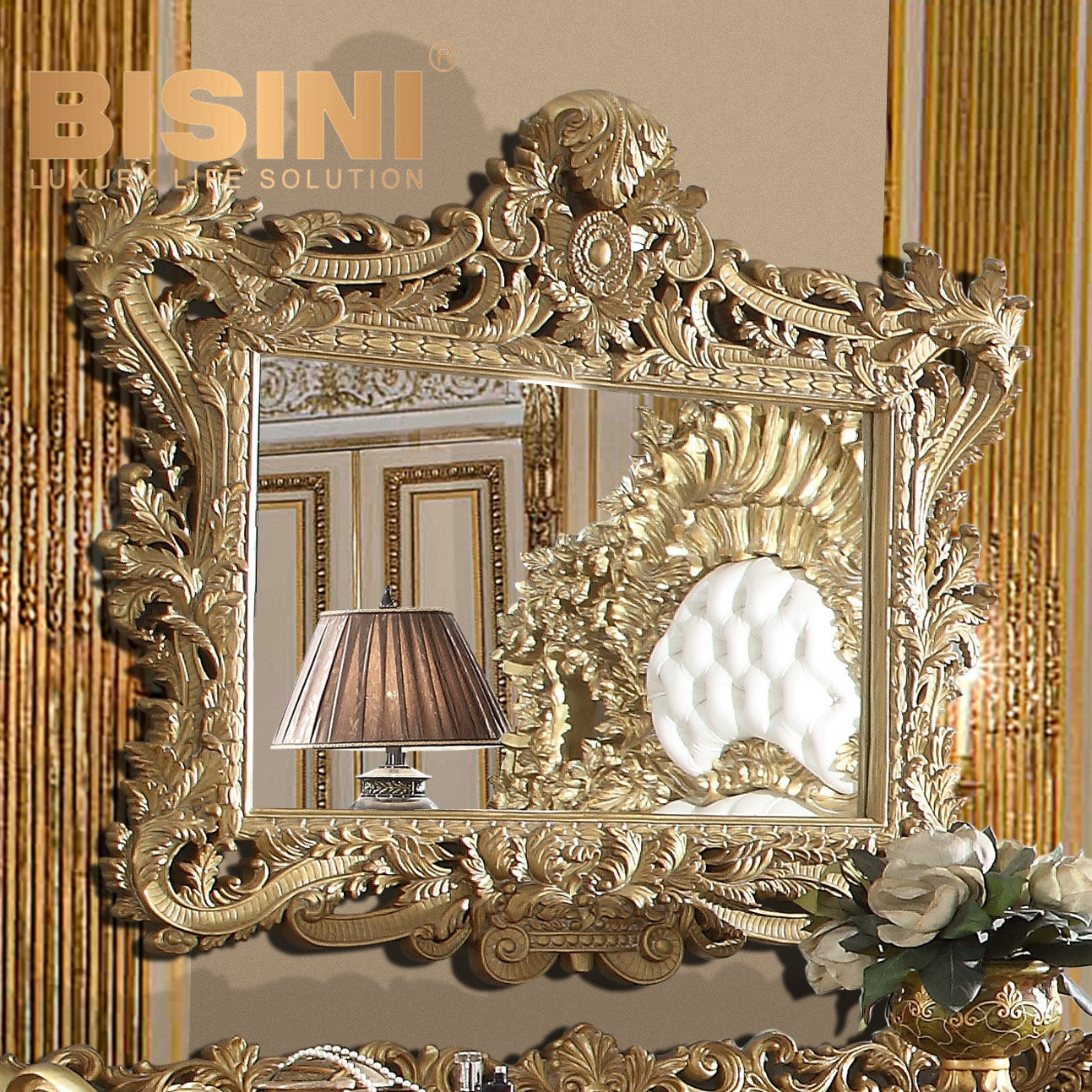 American retro light luxury solid wood double bed classical carved gold leaf bed Villa bedroom princess bed custom