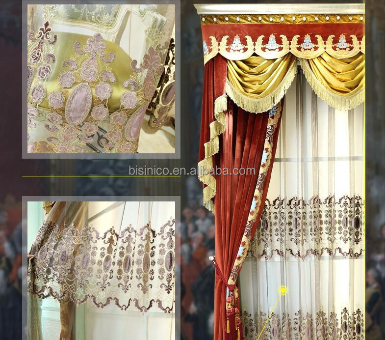 Royal Home Cinema Design Curtain, Elegant Gold and Red Velvet Curtain, Home Decorated Blackout Window Curtain