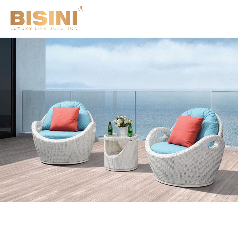 Aegean style Original design Soup Spoon Shape Deck Chair White PE Rattan &  Aluminum Seaside Recliner Chaise Lounge