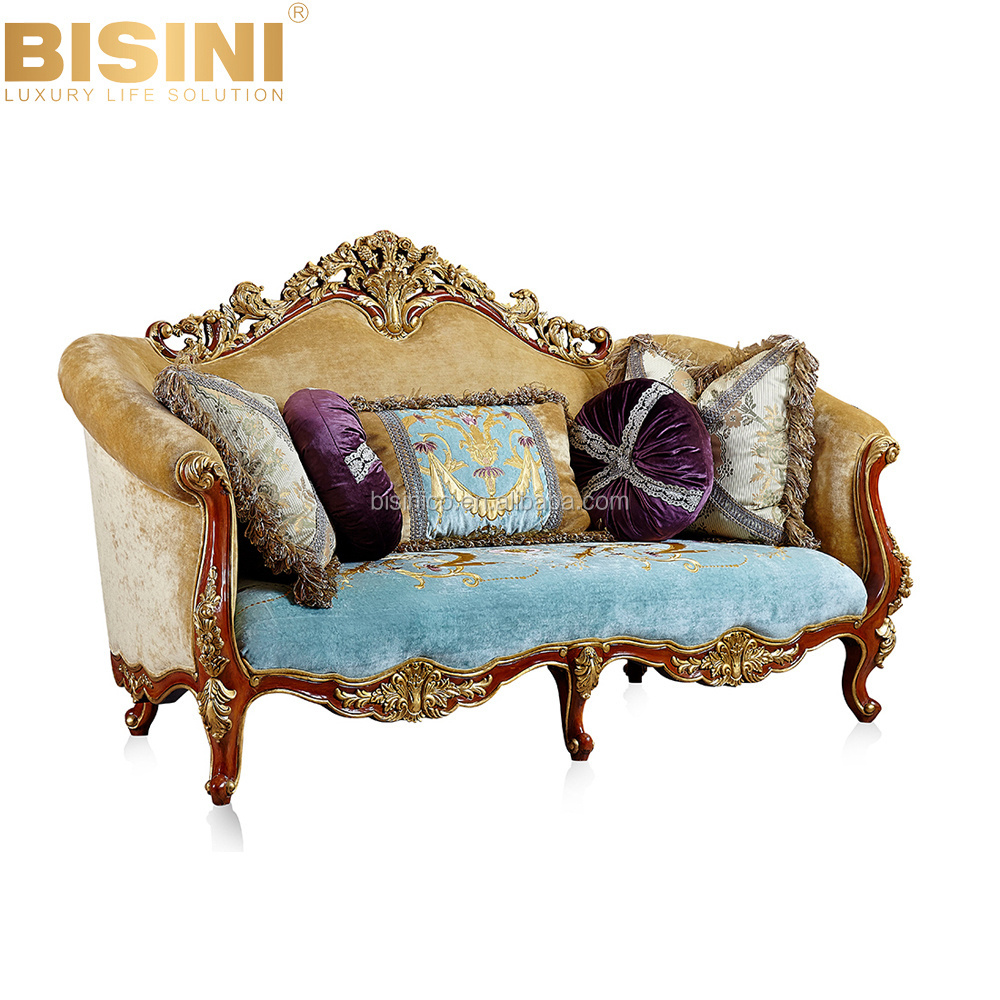 BISINI Brand Luxury Retro European Classical Three Seater  Sofa Cama, Embroidery Royal Sofa for Home