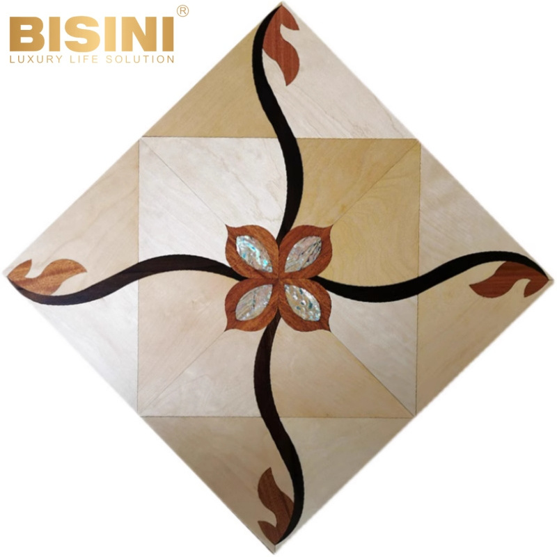 Elegant European Style Birch Rosewood Art Marquetry Pearl Shell Inlay Patterned Parquet Engineered Wood Flooring