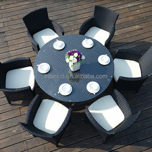 Outdoor Round Rattan Table with 6 Chairs, Round Garden Table