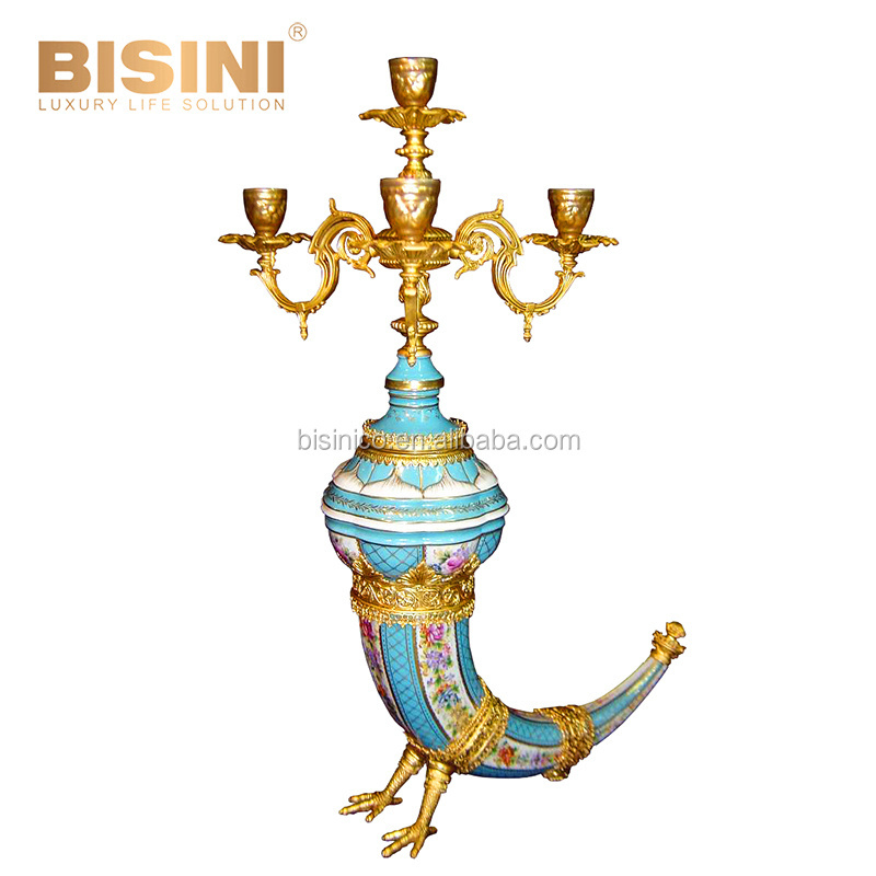 Noble Classic Artistic Handpainted Porcelain Floral Angel Gilt Brass Candelabra