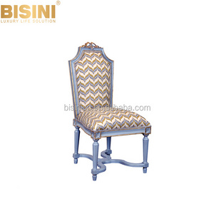 BISINI Luxury European Royal Dining Room Furniture, Sky Blue Wood Carved Armless Dining Chair