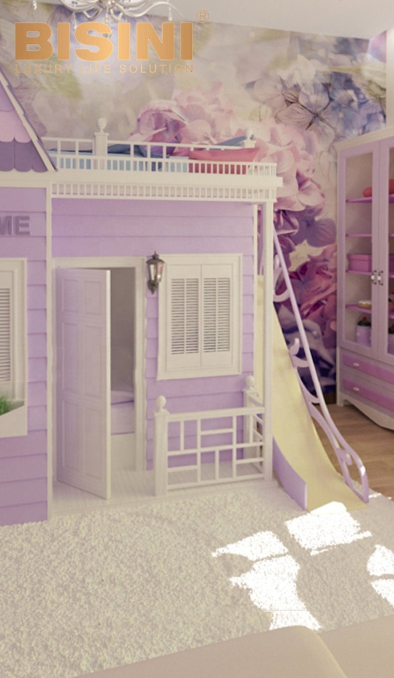 Purple Color Sweet Home Design All In One Girls Princess Bunk Bed Furniture