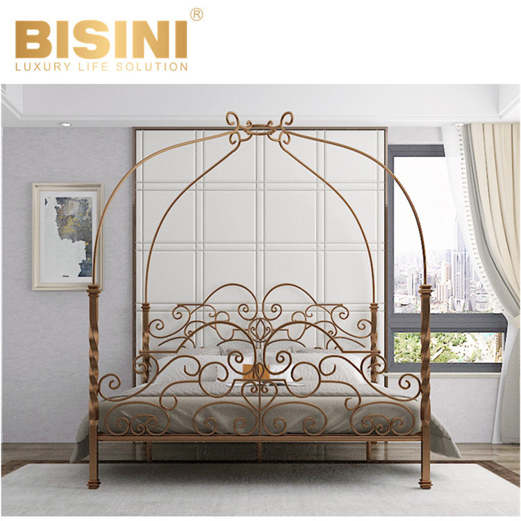 Customization 1.8m Double Iron Bed Retro Nordic Princess  Creative Metal Frame Bedroom Set with Canopy