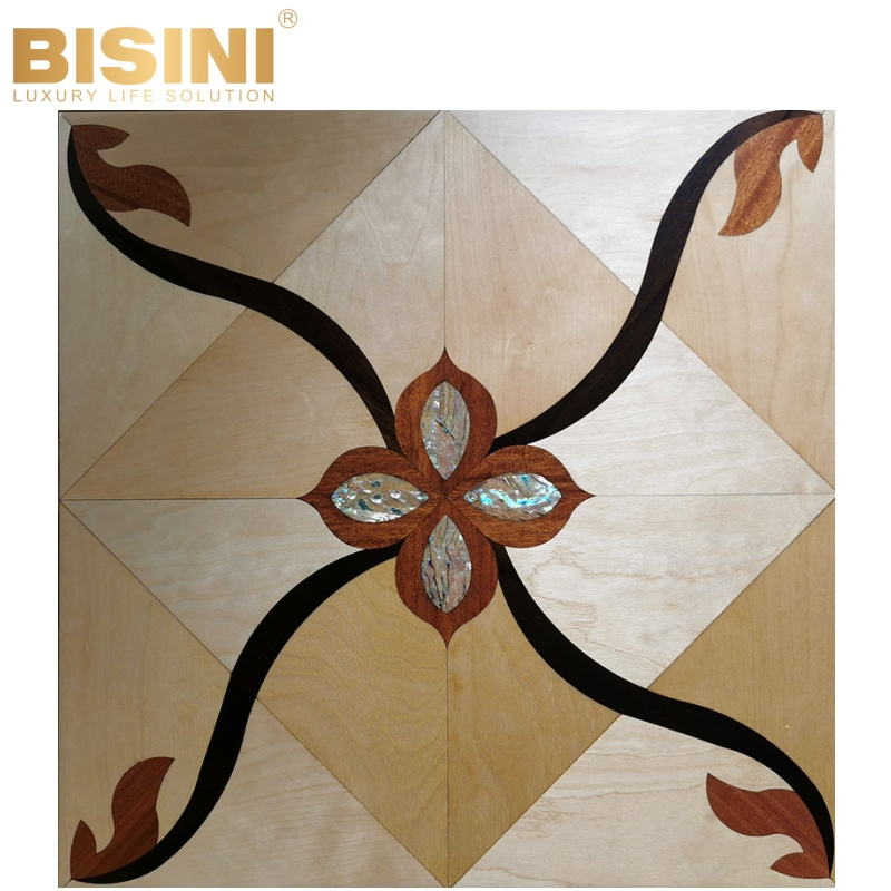 Elegant European Style Birch Rosewood Art Marquetry Pearl Shell Inlay Patterned Parquet Engineered Wood Flooring