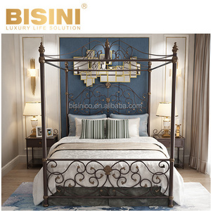 Light Deluxe English style Metal Master Bedroom Furniture Bronze Black color Cast Iron Double Bed with Canopy