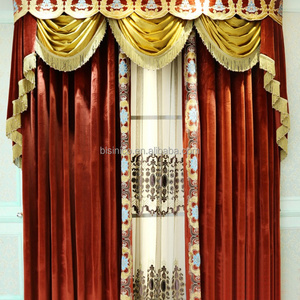 Royal Home Cinema Design Curtain, Elegant Gold and Red Velvet Curtain, Home Decorated Blackout Window Curtain