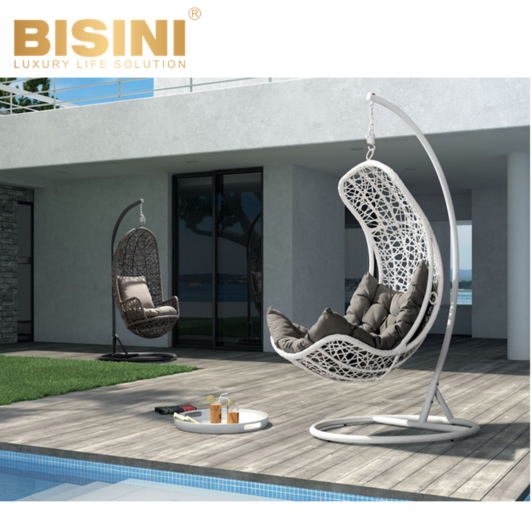 Hotel Garden Swimming Pool Wicker and Aluminum Swing Chairs Outdoor Seaside Beach Patio Egg shape Hanging Basket