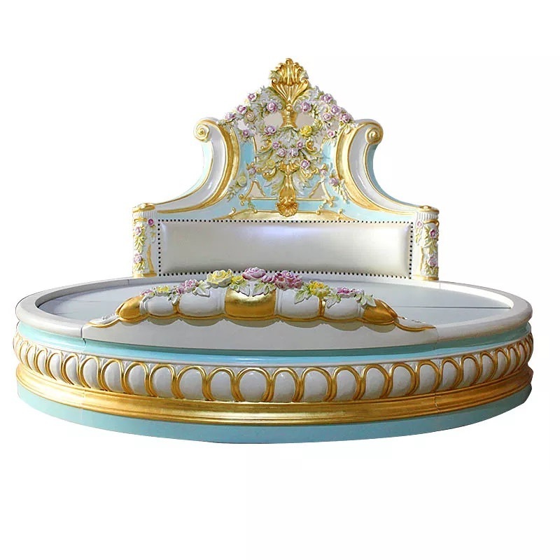 Bisini New Classical Ialian Style Round Bed, Solid Wood Antique Hand Carved Round Bed, Luxury Palace Gold Leaf Round Bed