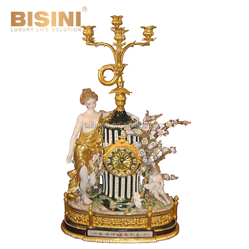 Noble Classic Artistic Handpainted Porcelain Floral Angel Gilt Brass Candelabra