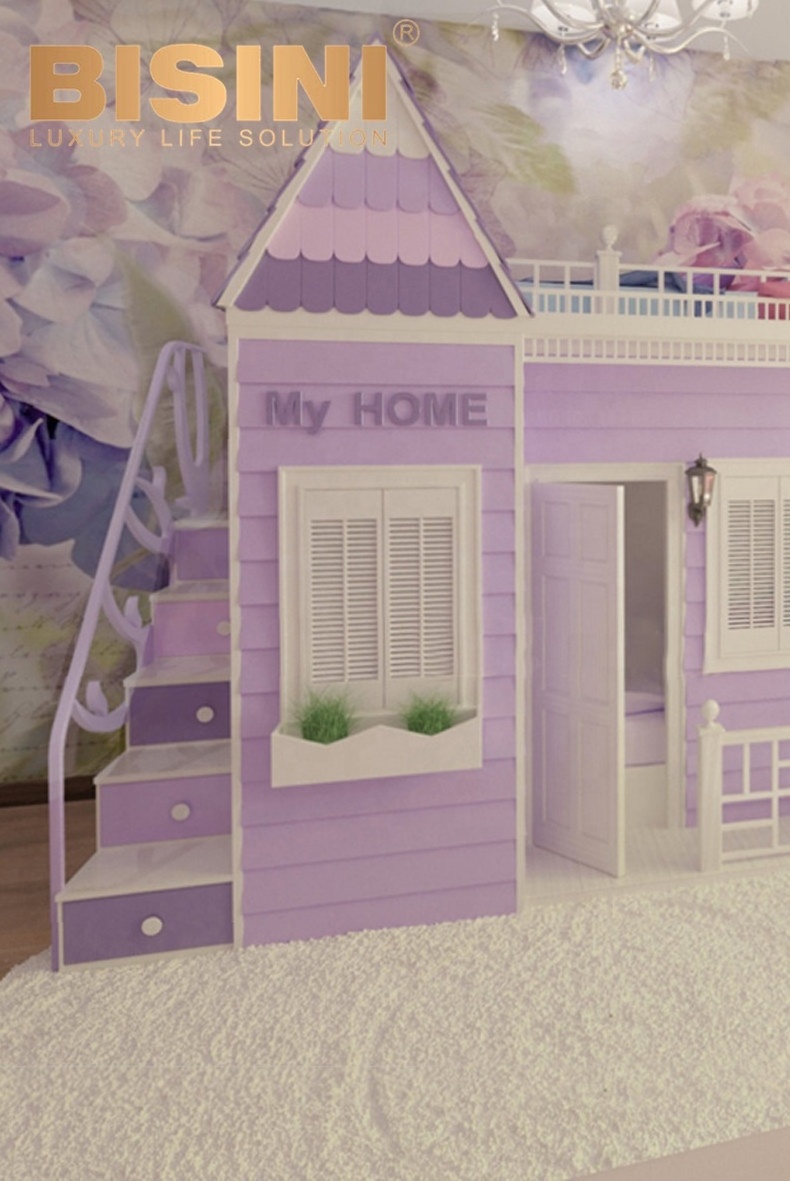 Purple Color Sweet Home Design All In One Girls Princess Bunk Bed Furniture