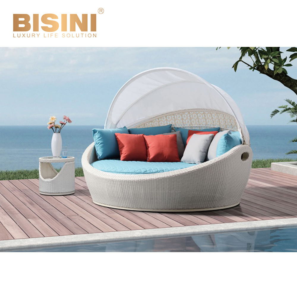 Aegean style Original design Soup Spoon Shape Deck Chair White PE Rattan &  Aluminum Seaside Recliner Chaise Lounge