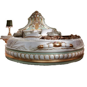 Bisini New Classical Ialian Style Round Bed, Solid Wood Antique Hand Carved Round Bed, Luxury Palace Gold Leaf Round Bed