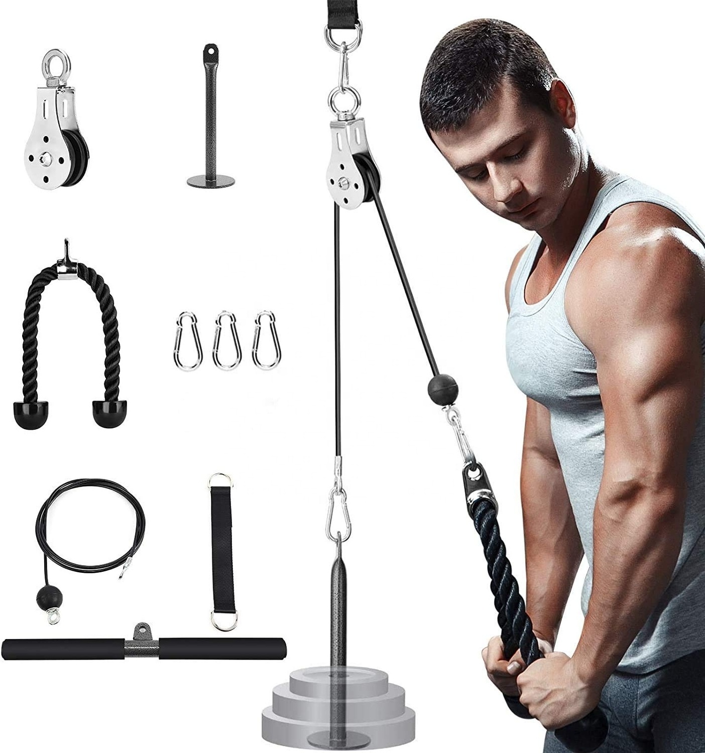 Home Gym Accessories Adjustable Length Fitness LAT Pulldown Pulley System DIY Pulley Cable Machine Attachment System