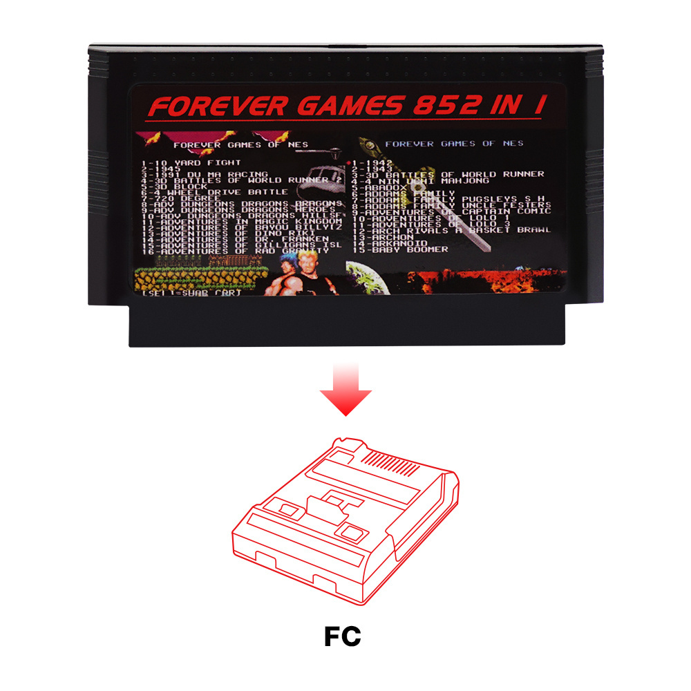 852 In 1 Game Cartridge For FC Retro Video Game Console Classic 60 Pins 8 Bit Game Card For Nintend Family Computer