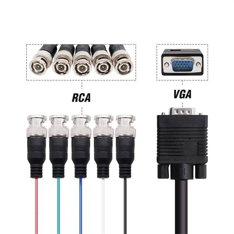 VGA DVI to RGBHV Component Cable 5x BNC Port Video Adapter Cable For PC Retrogaming Video Devices