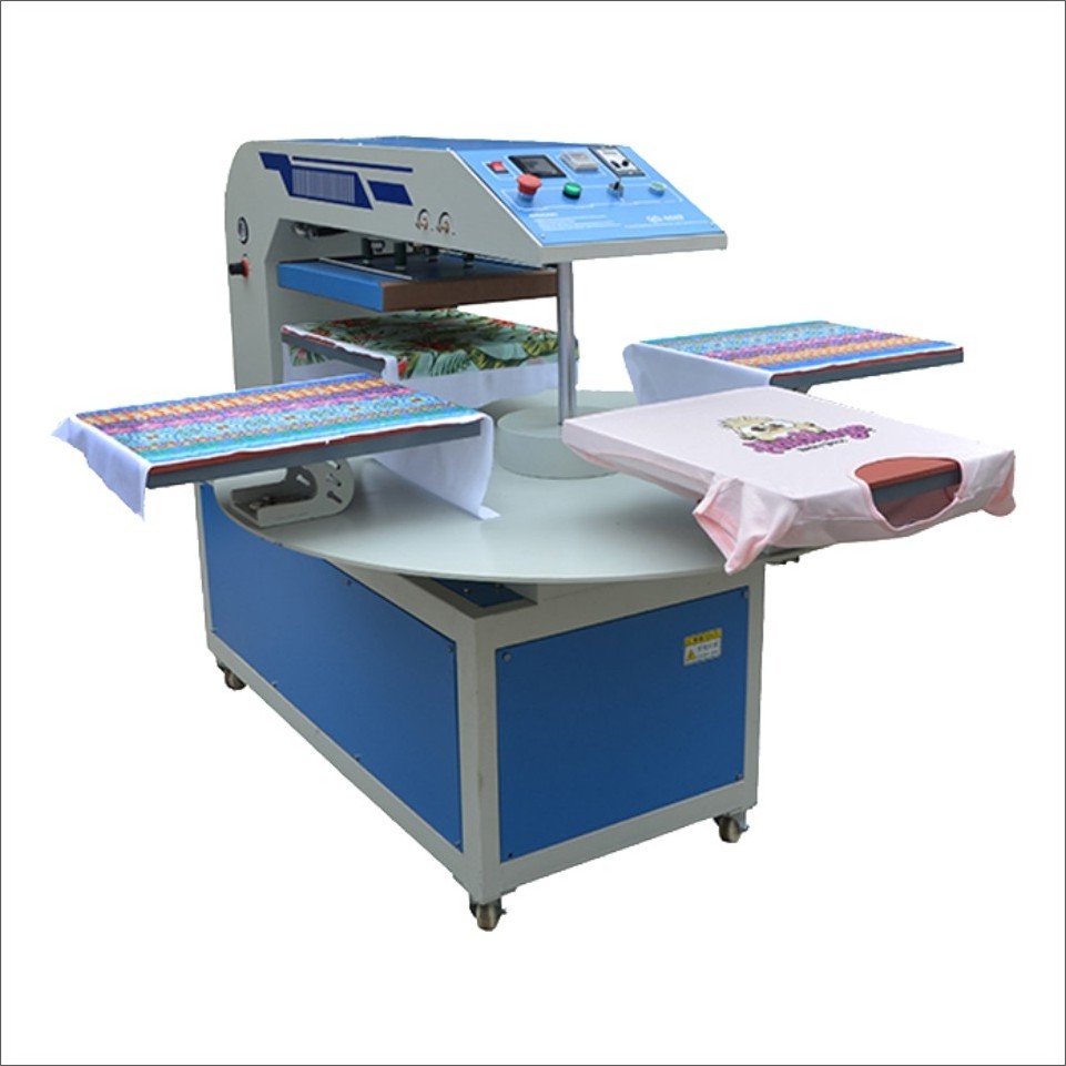 Automatic 6 worktable rotary pneumatic heat press machine 60x80  for industrial garment t shirt