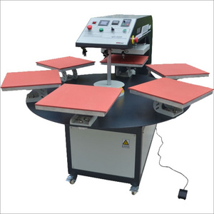 Automatic 6 worktable rotary pneumatic heat press machine 60x80  for industrial garment t shirt