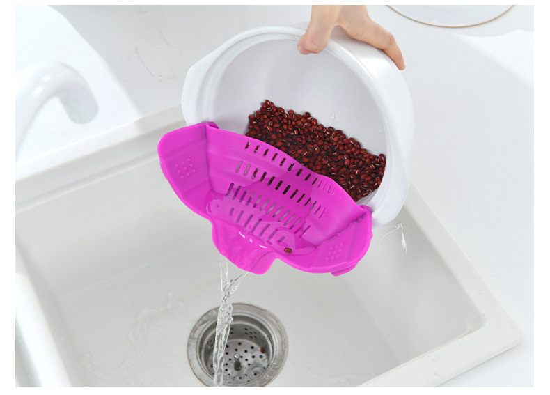 Hot sell kitchen custom Draining Suitable for various pots and pans Clip On Colander Fits Silicone strainer for fruit Vegetable