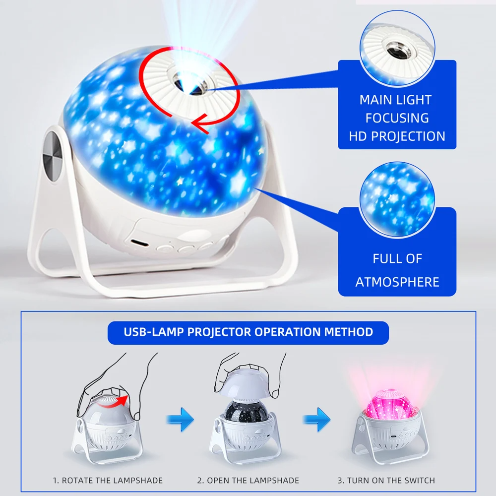 Planetarium Projector LED Night Light Nebula Moon Planet Aurora 360 Rotating Focus Galaxy Projector