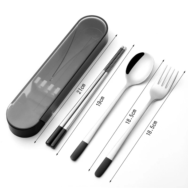 Amazon Hot Selling Korean Spoon Chopsticks Fork Pull-out Portable Set Dinner Knife Stainless Steel 304 Cutlery Set