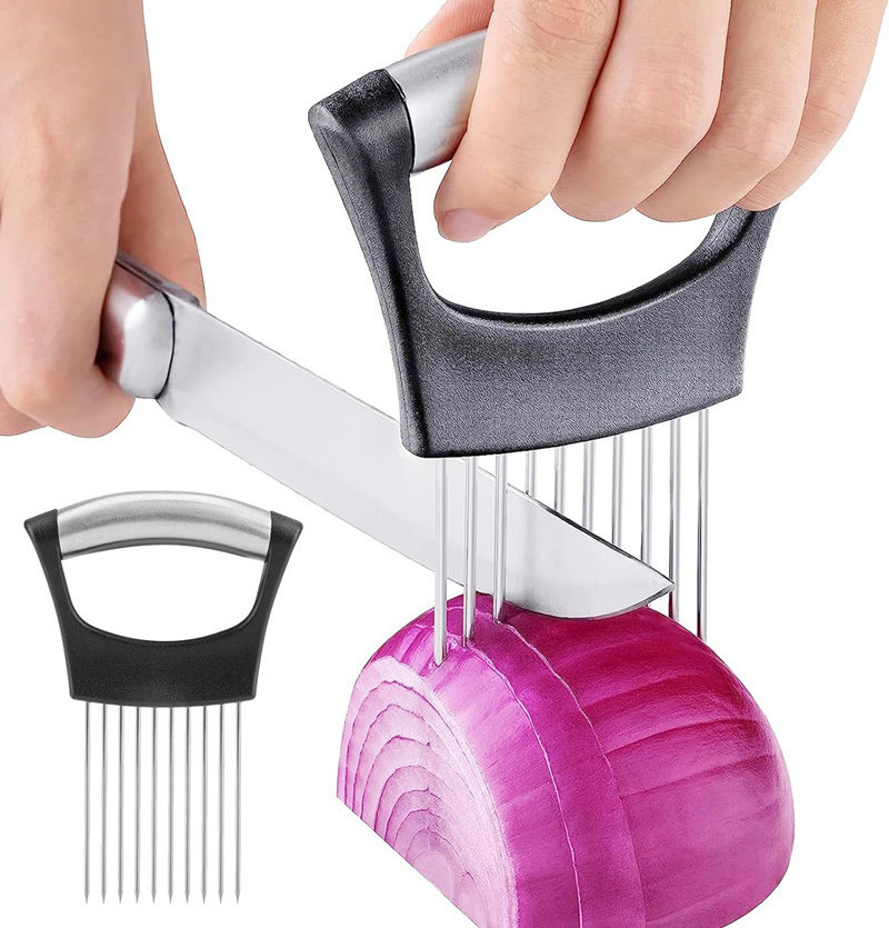 Steel Onion Needle Easy Slicer Cutter Tomato Safe Fork Handheld Vegetable Knife Kitchen Multifunctional Onion Holder Slicer