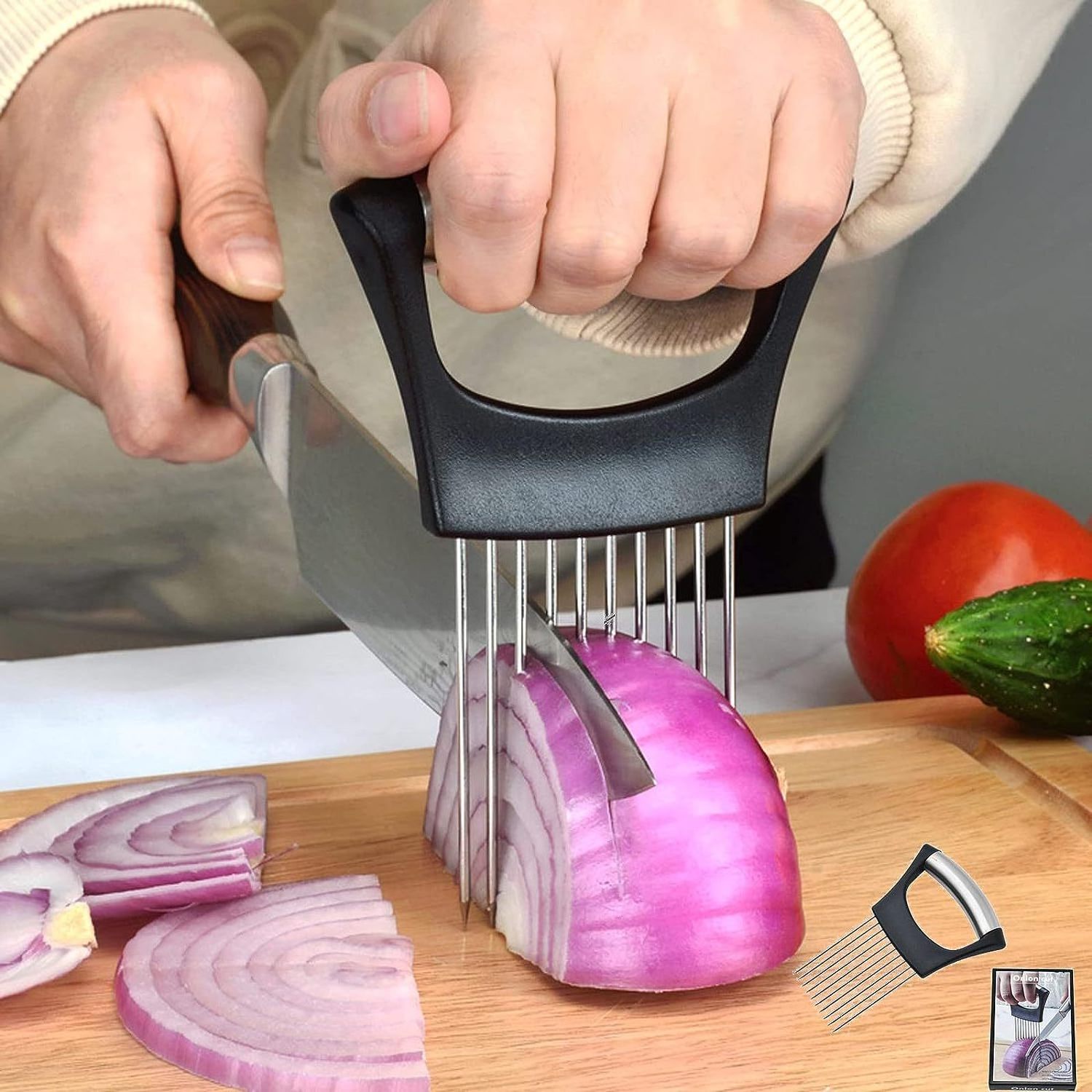 Steel Onion Needle Easy Slicer Cutter Tomato Safe Fork Handheld Vegetable Knife Kitchen Multifunctional Onion Holder Slicer