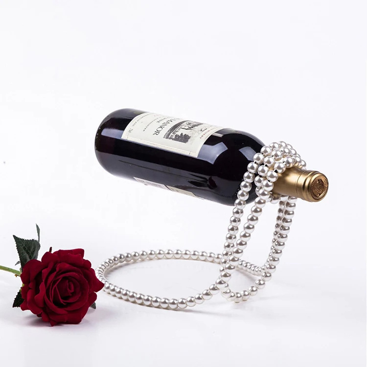 Creative Pearl Necklace Wine Rack Luxury Magic Metal Resin Hanging Suspension Wine Bottle Holder Rack Home Desktop Decoration