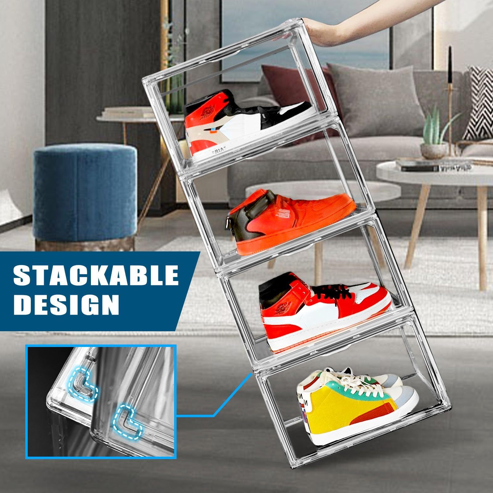 Shoe Storage Sturdy Box Containers with Door Clear Shoe Boxes Stackable Sneaker Storage Storage Shoe Box