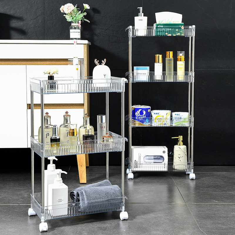 2/3/4 Tier Storage Cart Bathroom Miscellaneous Storage Rack Organizer with Wheels for Kitchen Rolling Cart