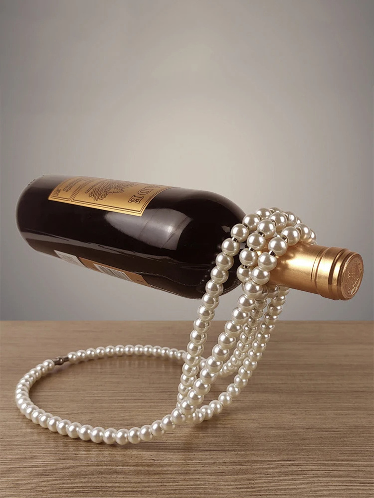 Creative Pearl Necklace Wine Rack Luxury Magic Metal Resin Hanging Suspension Wine Bottle Holder Rack Home Desktop Decoration