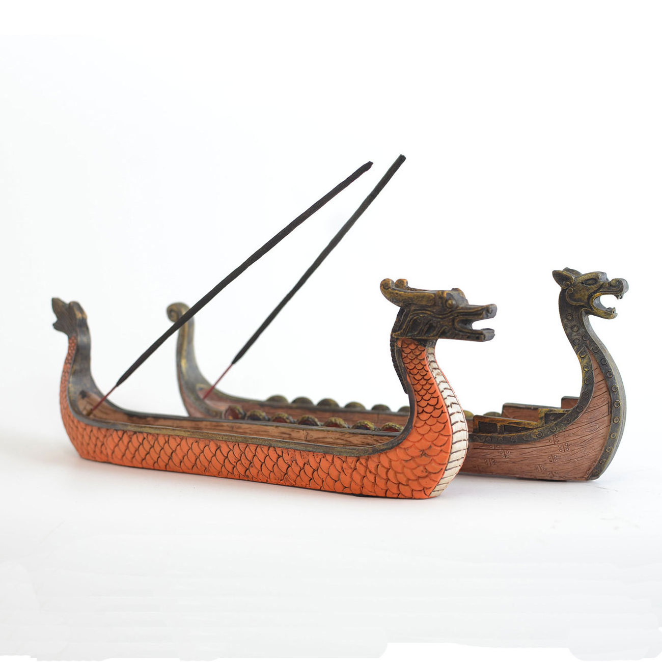 Retro Incense Burner Dragon Boat Incense Stick Holder Traditional Chinese Design Hand Carved Carving Ornaments Home Decor