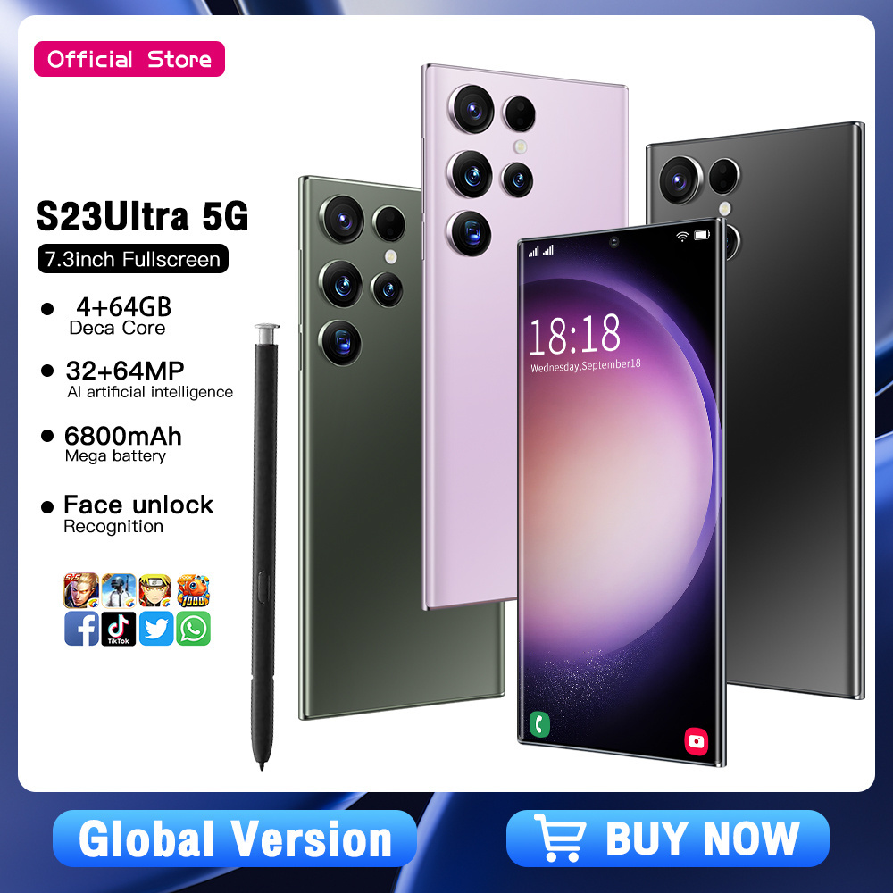 Original new S23 Ultra Global 5G unlocked Smartphone 7.3 inch Big Screen 4GB+64GB Dual Sim GSM cellular smart Mobile phones