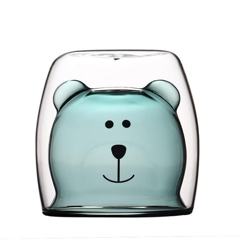 Home Party Coffee and Milk Creativity Cartoon Cute Hyaline Transparent Little Bear Insulated Double Layered Glass Cups