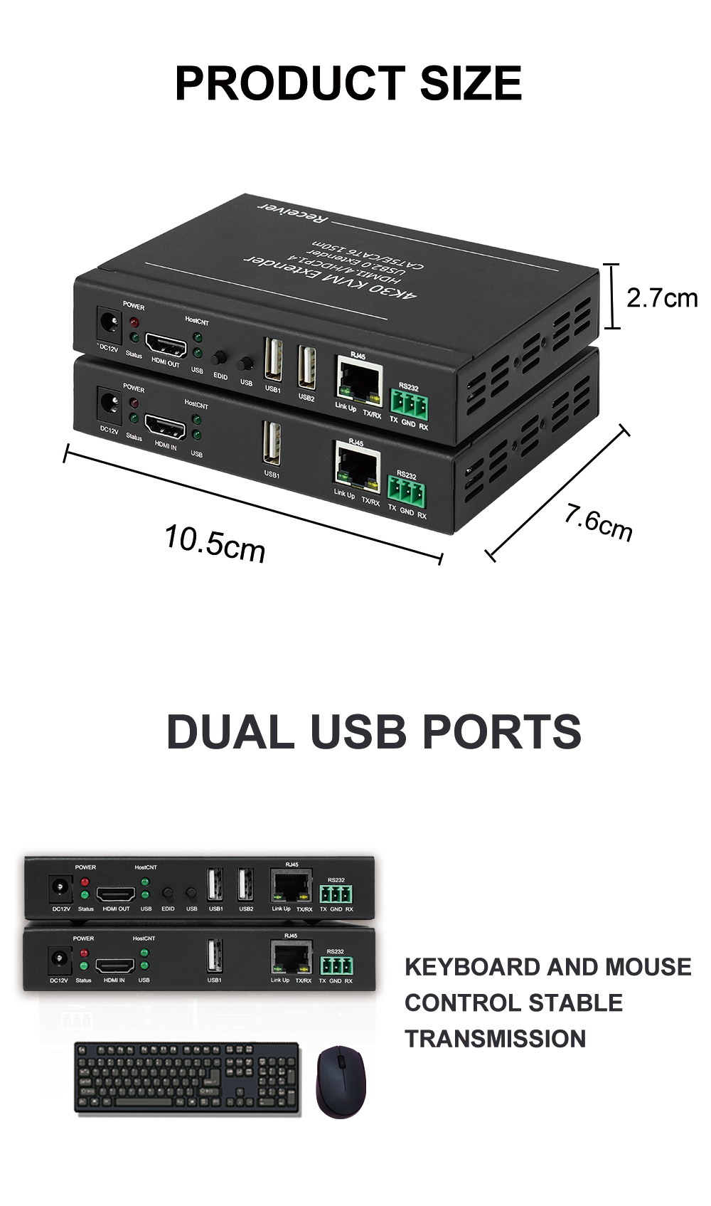 Professional  Cat5e HDCP 1.4 Learn EDID 4K USB2.0 100m hdmi wireless extender over IP