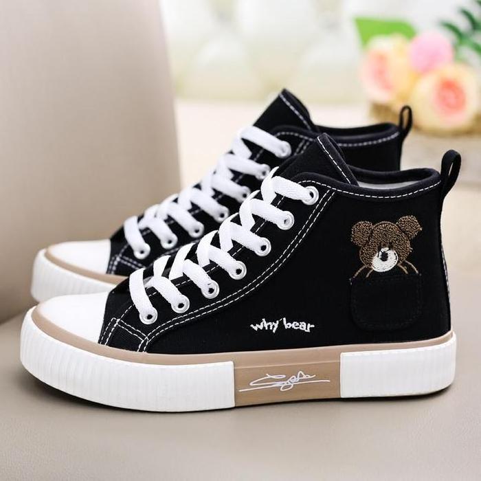 Pocket Bear High-top Shoes for Women, Ins Casual Sports All-match Canvas Shoes, 2023 New Style