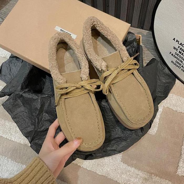 Bean shoes for women 2023 autumn winter new arrivals casual and versatile thickened and warm retro style flat cot