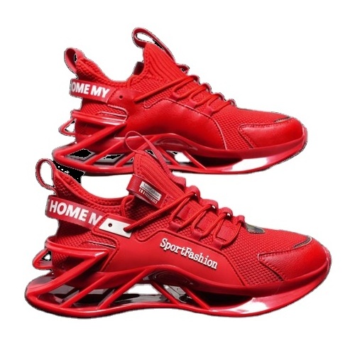 Breathable men's shoes with a touch of national trend; vibrant red sports running shoes from Putian height-increasing knife-edge