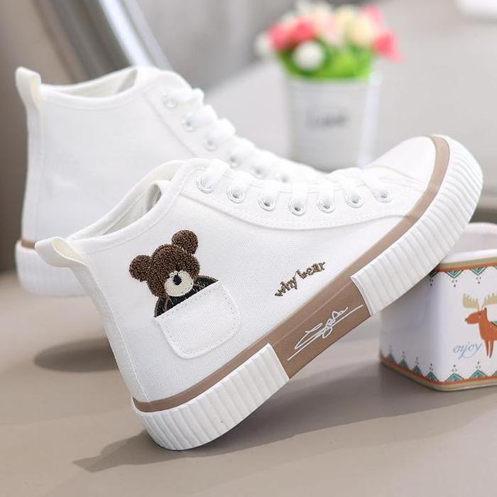 Pocket Bear High-top Shoes for Women, Ins Casual Sports All-match Canvas Shoes, 2023 New Style