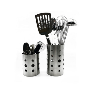 Kitchen Cooking Utensil Organizers Stainless Steel Utensil Holder with Drain Holes Drying Rack Cylinder Dryer