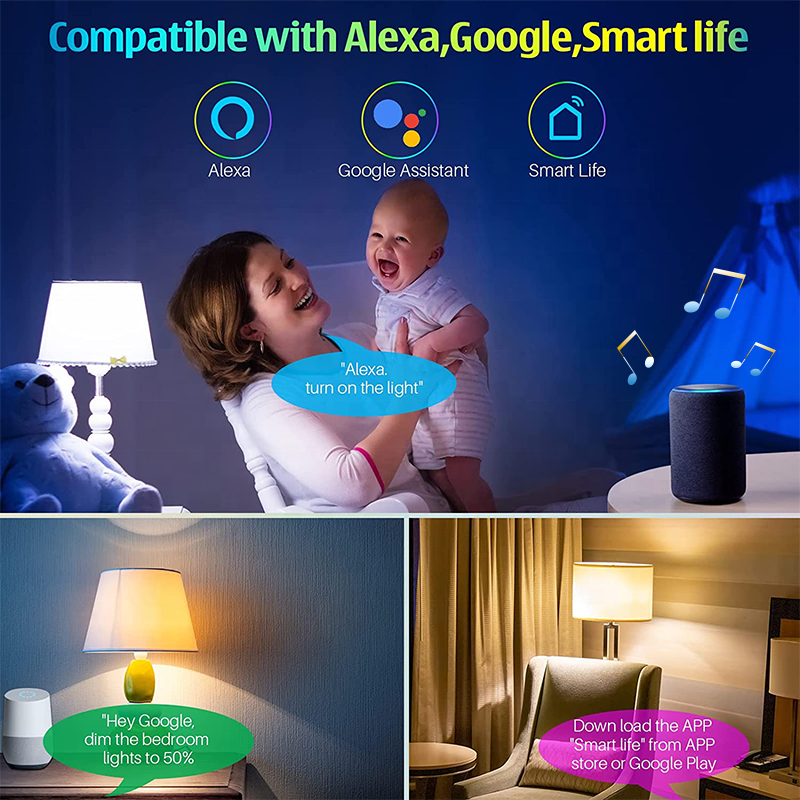 Alexa Smart RGB Bulb A19 E26 Wireless APP Control LED Bulb Light WIFI Ambient Lighting RGB Bulb with BT