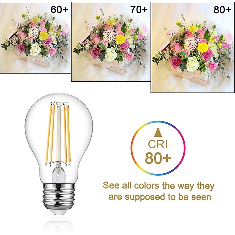 A19 E26 Filament Led Bulb 2/4/6/8W High Lumen Glass Vintage Bulb Lamp 120V Filament Bulbs with ES UL