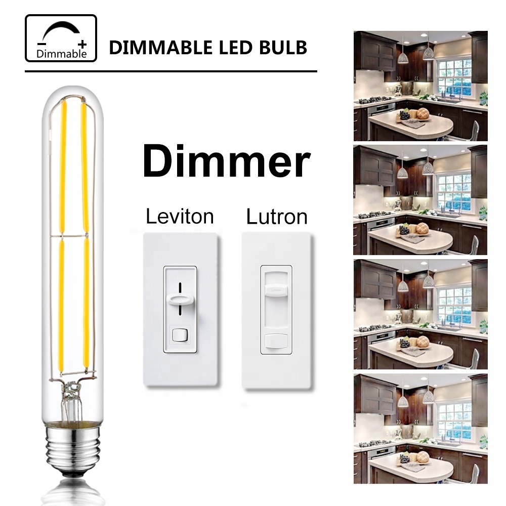 T10 E26 7.3inch Led Bulb Dimmable 2700K 6W Long Lighting Bulb High Quality Tubular Filament Glass Bulb