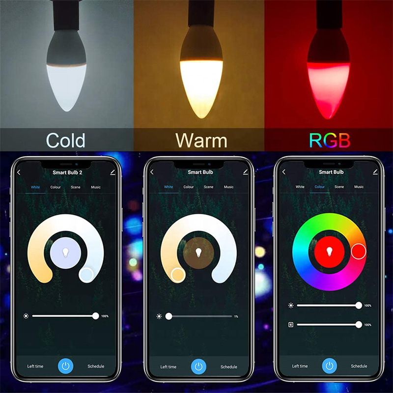 Biumart RGB Smart Light Bulb 2700-6500K Voice Remote Control Candle Shape Bulbs Dimmable Smart LED Light Bulb Wifi Alexa