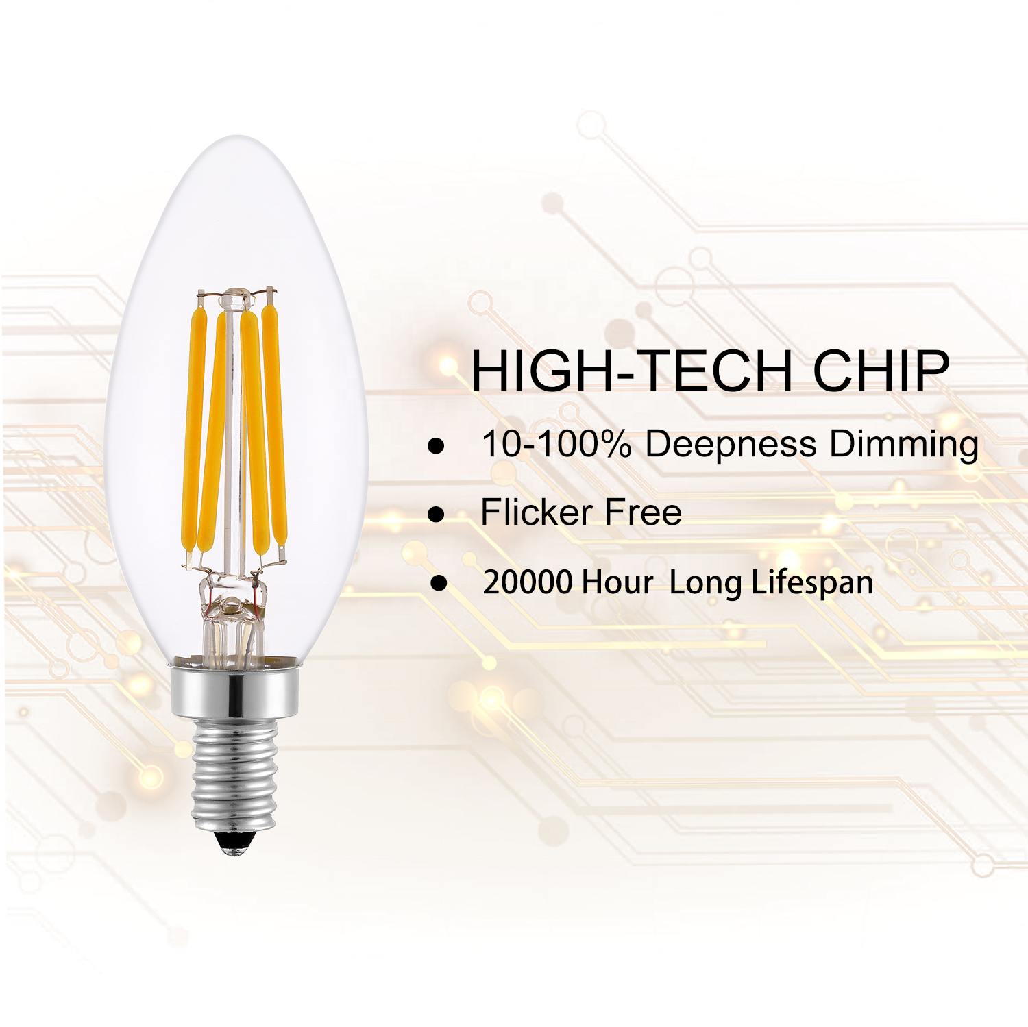 E12 2/4/6W Filament Candle Bulb Small Vintage Bulb Lamp RA80+ 2700-6500k Filament LED Bulbs